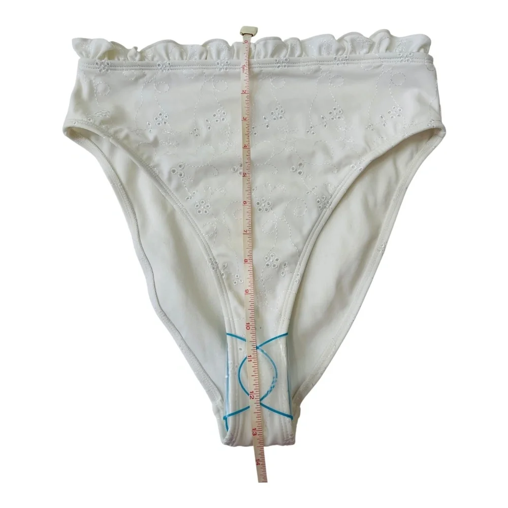 ASOS High Waist White Ruffle Embroideries Bikini Bottom Size UK 8 EU 36 US 4 NEW